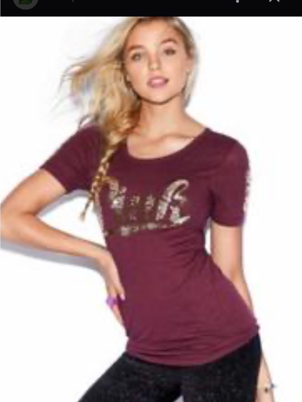 PINK Victoria’s Secret Sequin Logo Tee Purple Short Sleeve Top Small